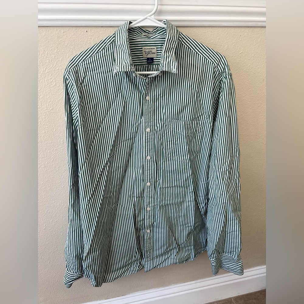 J. Crew 100% Cotton Green Striped Button Up